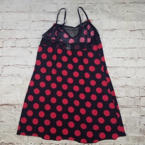 Studio Donatella Chemise Robe Set Red Black Nightgown Sexy Pajamas Polka Dot L - Picture 3 of 8